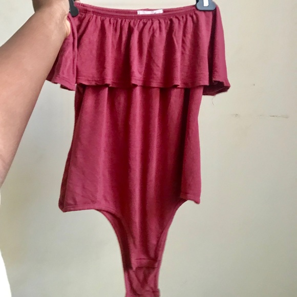 Stylish Brick Colored Off-shoulder Bodysuit - Picture 1 of 1